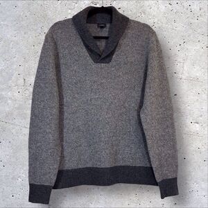 J Crew Mens Shawl Collar Sweater Gray Wool Knit Pullover Size Large GrandpaCore